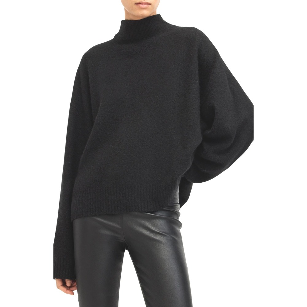 AllSaints Asha Wool Blend Black Mock Neck Oversized Sweater Small Oversized